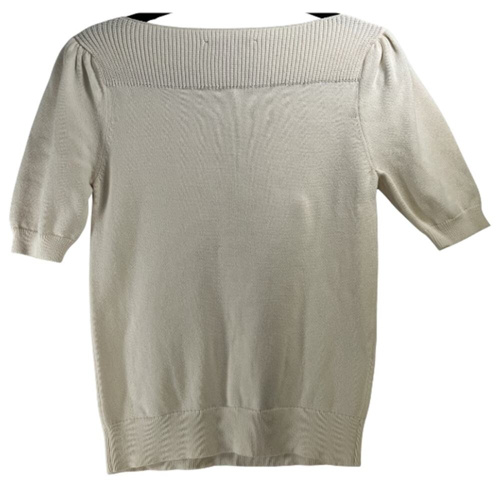 Loft Cream Crochet Knit Short Sleeve Crew Neck Sweater Size S - Picture 3 of 4